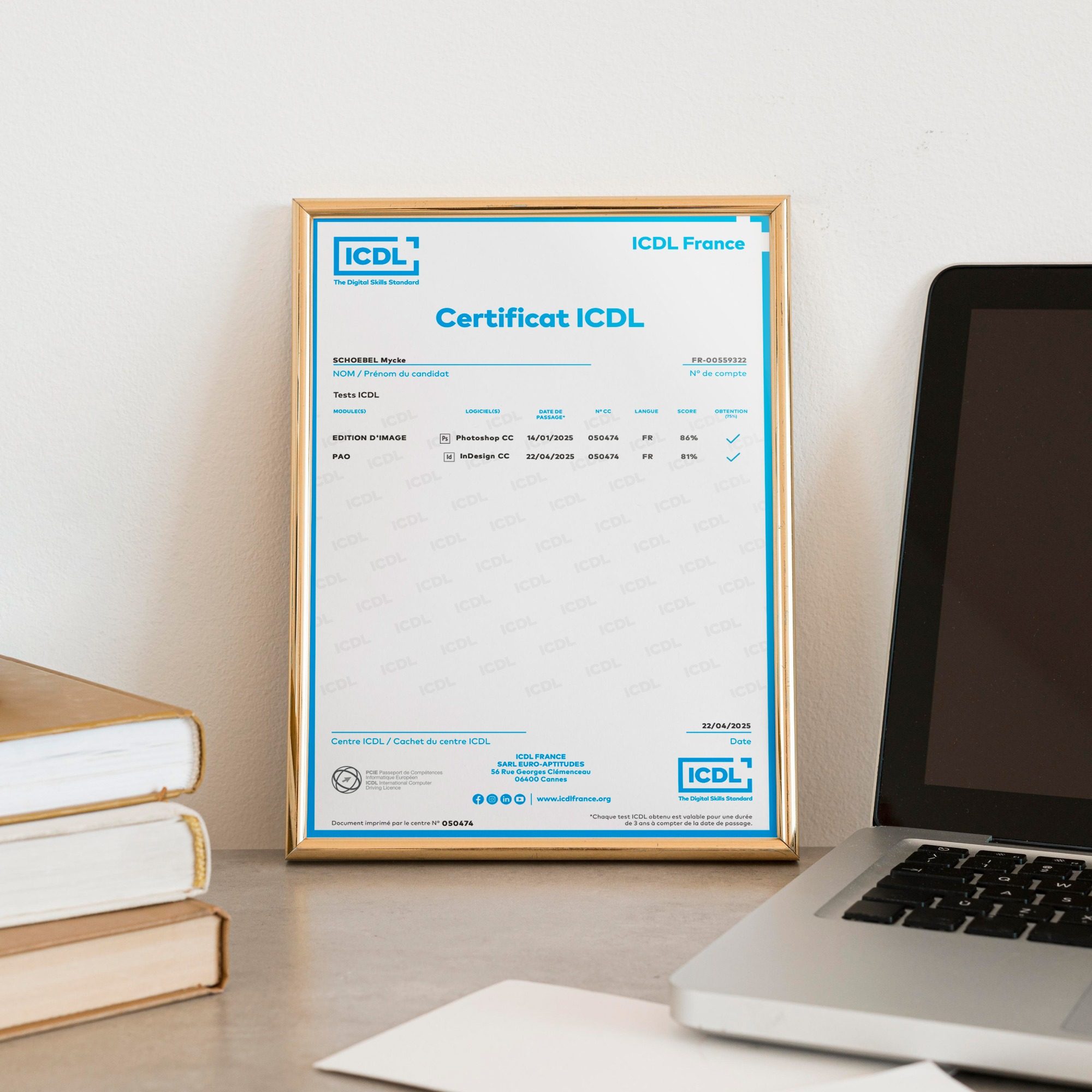 Certificat ICDL démontrant mon professionnalisme